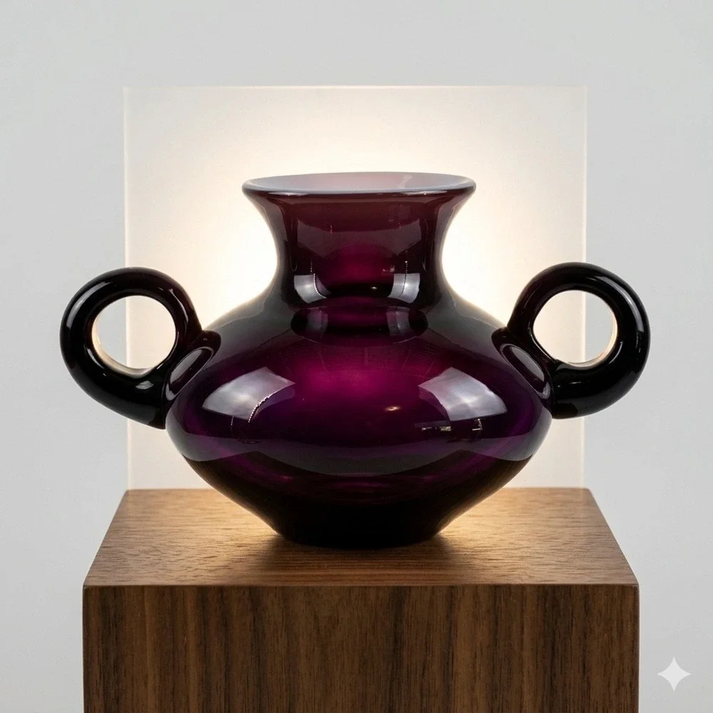 Bischoff Amethyst Cased Glass Two Handle Vase‎ Decanter A-3 1959 Catalog